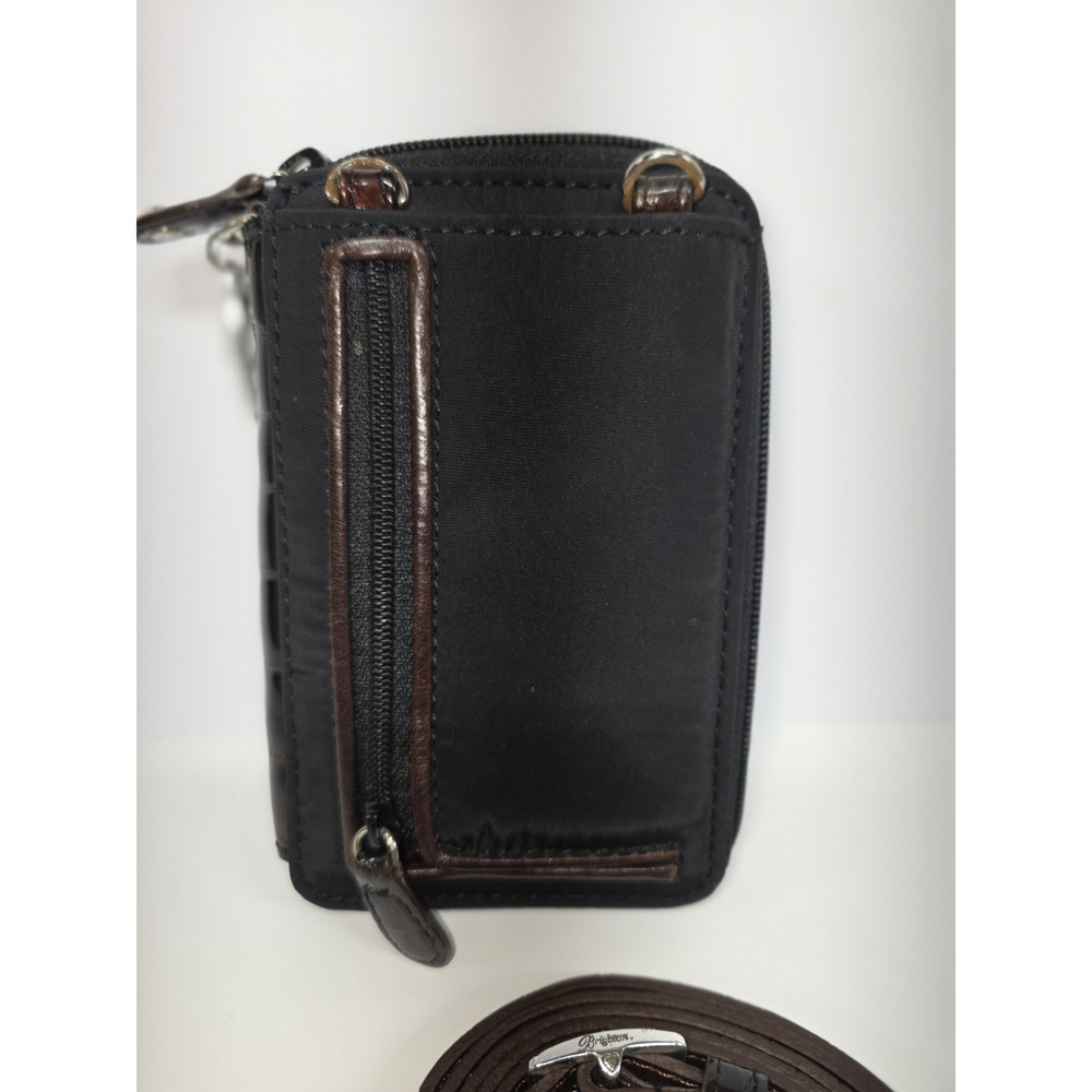 Brighton Black Leather Wallet-Purse Bag Crossbody Silver Tone Metal Hardware - Picture 5 of 11